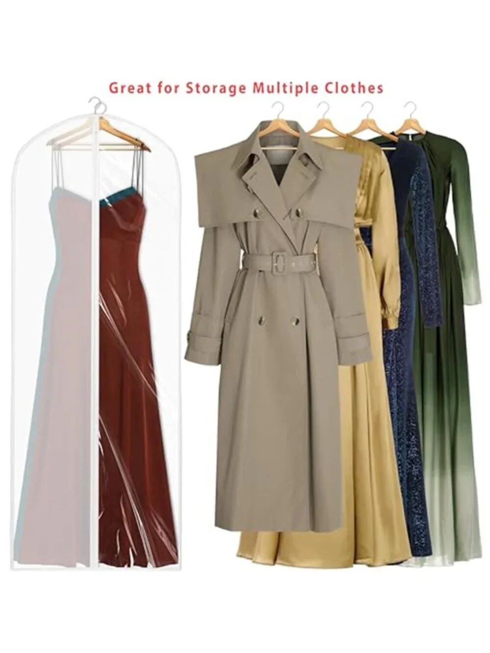 Clear Garment Bags 65 Inch Zipper Gown Suit Dress Costume Storage Cover 2 Pack